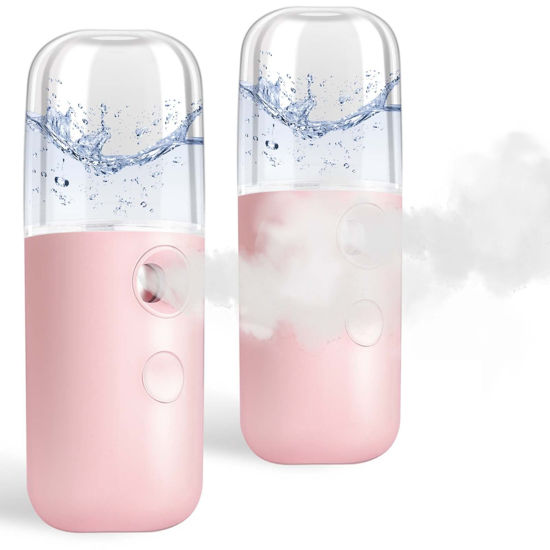 Picture of GIVERARE 2 Pack Nano Facial Steamer, Handy Mini Mister, USB Rechargeable Mist Sprayer, 30ml Visual Water Tank Moisturizing&Hydrating for Face, Skin Care, Eyelash Extensions-Pink