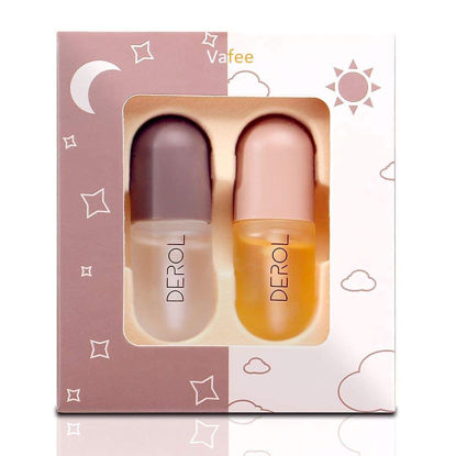 Picture of DEROL Lip Plumper by Vafee, Natural Lip Plumper and Lip Care Serum, Lip Enhancer for Fuller, Lip Mask, Beautiful Fuller, Hydrating & Reduce Fine Lines 5.5ML (Day& Night)