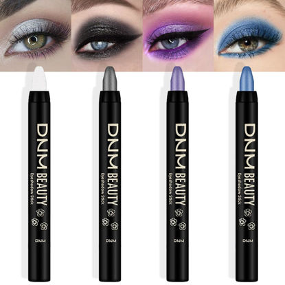 Picture of Kaely 4Pcs Cream Eyeshadow Stick Set for Eyes,Pearl White Pearl Black Vioiet Purple Royal Blue,Eye Brightener Shimmer Makeup,Waterproof Metallic Eye Shadow Highlighter Crayon Pencil,sombras para ojos