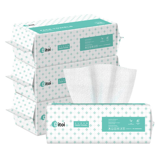 Picture of Ditoi Face Towels, Disposable Face Towel for Skin Care, Makeup Remover Dry Wipes, Thicker Face Towelettes for Cleansing, 7.8"×8.7"