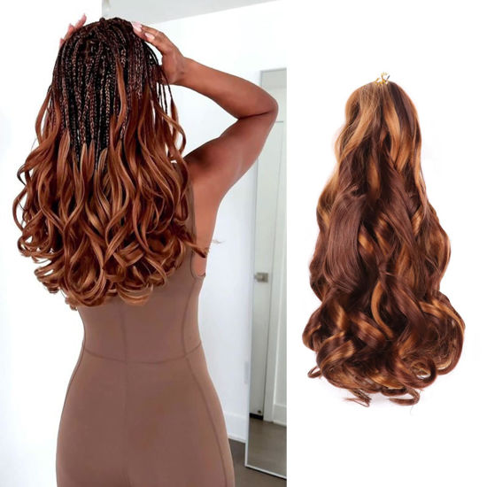 Picture of French Curly Braiding Hair 14 Inch 8 Packs Spanish Curly Braiding Hair Pre Stretched for Box Braids Crochet Hair French Curl Braids Hair Extensions for Black Women(30/33)