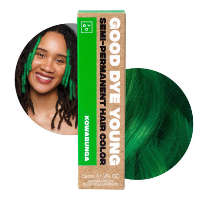 Picture of Good Dye Young Streaks and Strands Semi-Permanent Hair Color (Kowabunga) - UV Protective, Conditioning, PPD-Free, Cruelty-Free & Vegan Green Hair Dye, Lasts 15-24+ Washes