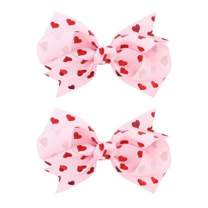 Picture of YanJie Valentine's Day Hair Bow Clips Love Heart Hair Clips Red Pink Bowknot Hair Barrettes Heart Lip Print Boutique Alligator Clips for Toddler