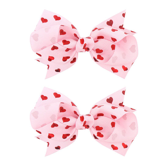 Picture of YanJie Valentine's Day Hair Bow Clips Love Heart Hair Clips Red Pink Bowknot Hair Barrettes Heart Lip Print Boutique Alligator Clips for Toddler