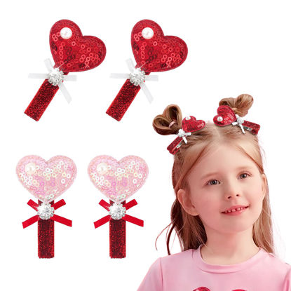 Picture of YanJie Valentine's Day Hair Bow Clips Love Heart Hair Clips Red Pink Bowknot Hair Barrettes Heart Lip Print Boutique Alligator Clips for Toddler