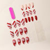 Picture of Christmas Press on Nails Medium Almond Fake Nails Xmas False Nails With Snowflake Designs Red Full Cover Stick on Nails Acrylic Winter French Tip Artificial Nails for Women Girls 24Pcs