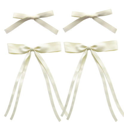 Picture of SALOCY Ribbon Hair Bows for Women Girls,4 PCS Hair Ribbon Hair Bows Clips for Women Hair DIY Design,Beige