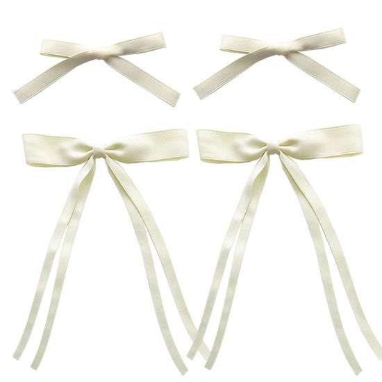Picture of SALOCY Ribbon Hair Bows for Women Girls,4 PCS Hair Ribbon Hair Bows Clips for Women Hair DIY Design,Beige