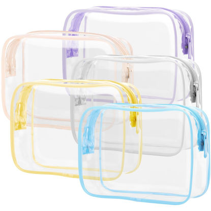 Picture of PACKISM Clear Toiletry Bag, 5 Pack TSA Approved Toiletry Bag Quart Size Bag, Travel Makeup Cosmetic Bag for Women Men, Carry on Airport Airline Compliant Bag, White, Yellow, Blue, Purple, Pink…