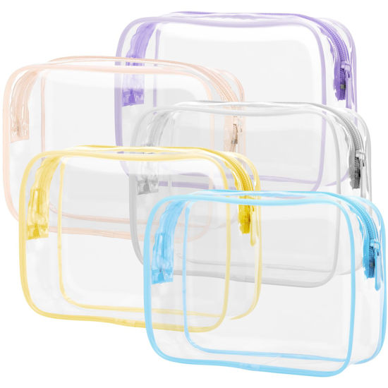 Picture of PACKISM Clear Toiletry Bag, 5 Pack TSA Approved Toiletry Bag Quart Size Bag, Travel Makeup Cosmetic Bag for Women Men, Carry on Airport Airline Compliant Bag, White, Yellow, Blue, Purple, Pink…