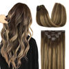 Picture of DOORES Hair Extensions Clip in Human Hair, Balayage Chocolate Brown to Caramel Blonde 80g 7pcs 12 Inch, Clip in Hair Extensions Real Human Hair Natural Hair Extensions Straight Extensions For Women