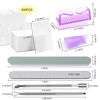 Picture of Gel Nail Polish Remover Tools Kit, with 10 Pcs Nail Clips, 400 Pcs Lint Free Nail Wipes, Nail Files 100/180, Buffer Block 400/4000, Nail Brush, Cuticle Pusher, Cuticle Peeler (Purple)