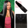 Picture of POGINJA Clip in Hair Extensions Real Human Hair, 20 Inch Remy Human Hair Clip in Extensions for Black Women, Invisible Natural Straight Seamless Clip ins Hair Extensions 8pcs Double Weft #1B 100g
