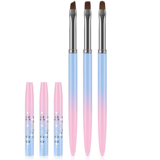 Picture of JASSINS Nail Art Clean Up Brushes, 3 Pcs Flat/Oval/Fine Angled Gel Nail Brushes,For Nail Art Design Painting DIY and Cleaning Polish Mistake on the Cuticles (Color)