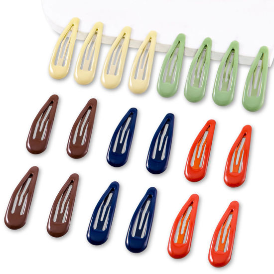 Picture of Cptots 20 PCS Metal Snap Hair Clips Water Drop No Slip Hair Barrettes for Women Small Hair Clips For Thick And Thin Fine Hair,Green Red Brown Yellow Dark Blue,1.97 x 0.5 Inches.