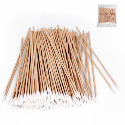 Picture of 200 PCS Long Wooden Cotton Swabs, Cleaning Cotton Sticks with Wood Handle for Oil Makeup Gun Applicators, Eye Ears Eyeshadow Brush and Remover Tool, Cutips Buds for Baby and Home Accessories