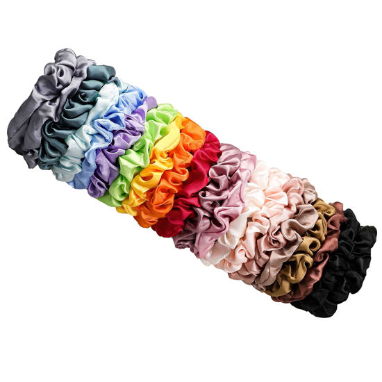 Picture of Satin Silk Hair Ties Small Scrunchies for Women Girls Ponytail Holders 20 Pcs Mini Bulk Scrunchies Elastic Hair Bands for Thick Curly Hair Pony Tails Hair Ties