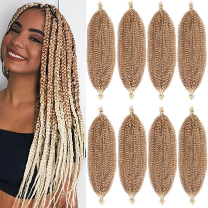 Picture of 16 Inch Springy Afro Twist Hair 8 Packs Spring Twist Hair for Pre Fluffed Kinky Twist Hair Synthetic Marley Twist Braiding Hair Extensions for Black Women Light Brown Blonde (8 Strands/Pack,27613#)