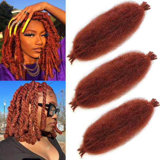 Picture of 3 Packs Ginger Spring Twist Hair 12 Inch Springy Afro Twist Hair Pre Fluffed Twist Hair For Distressed Soft Natural Marley Twist Braiding Hair Synthetic Extension For Women(12 Inch 3Pcs,350#)