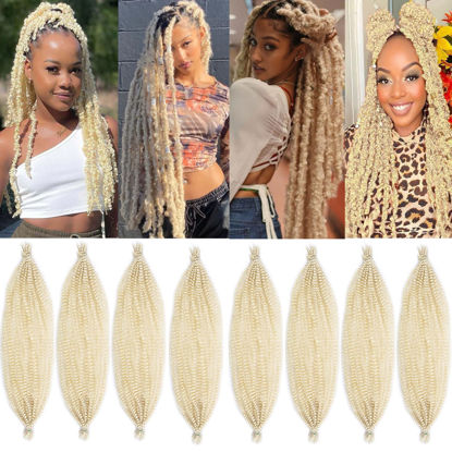 Picture of 8 Packs Blond Pre-Separated Springy Afro Twist Hair 24 Inch Long Spring Twist Crochet Braids Hair For Soft Faux Locs Afro Kinky Marley Crochet Braiding Hair Extension For Women(8 Strands/Pack,613#)