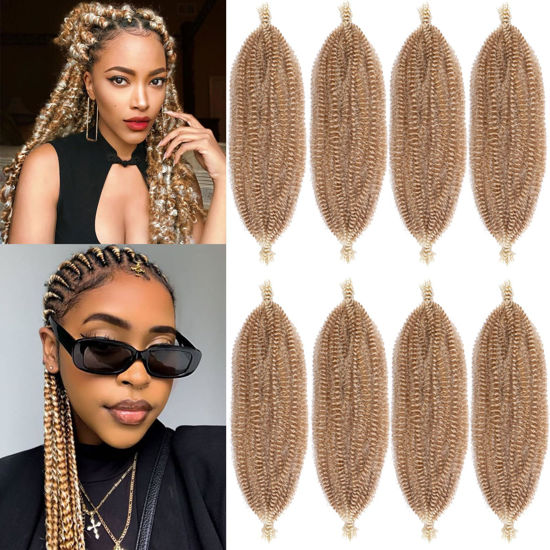 Picture of 24 Inch Pre-Separated Springy Afro Twist Hair 8 Packs Light Brown/Blonde Spring Twist Hair For Butterfly Soft Locs Synthetic Pre Fluffed Marley Twist Crochet Hair Extensions(8 Strands/Pack,27613#)