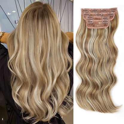 Picture of Vigorous Clip in Hair Extensions 4Pcs Blonde mix Platinum Blonde Hair Extensions Clip Ins 20Inch Natural Soft Synthetic Hairpieces for Women