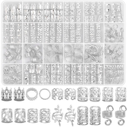 Picture of Lucomb 220 Pcs Silver Hair Jewelry for Braids, Loc Jewelry for Hair Dreadlock, Hair Charms for Women, Metal Silver Braids Rings Cuffs Clips for Dreadlock Accessories Hair Braids Jewelry Decorations