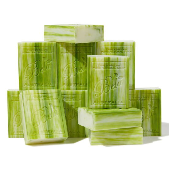 Picture of BELA Olive Oil and Cocoa Butter Soap, 3.3 OZ Pack of 12, Long Lasting French Triple Milled Bar Soap with Organic Shea Butter, Hand, Face and Body Wash Bar, Made in Australia