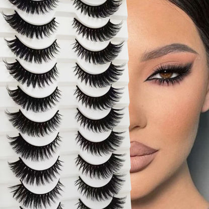 Picture of TIKILEY Cat Eye Lashes Natural Look, Wispy Fluffy 15mm Short Mink Fox Eye Lashes Sets Pack, Natural 3D Faux Mink Fluffy False Cateye Eyelashes Pack