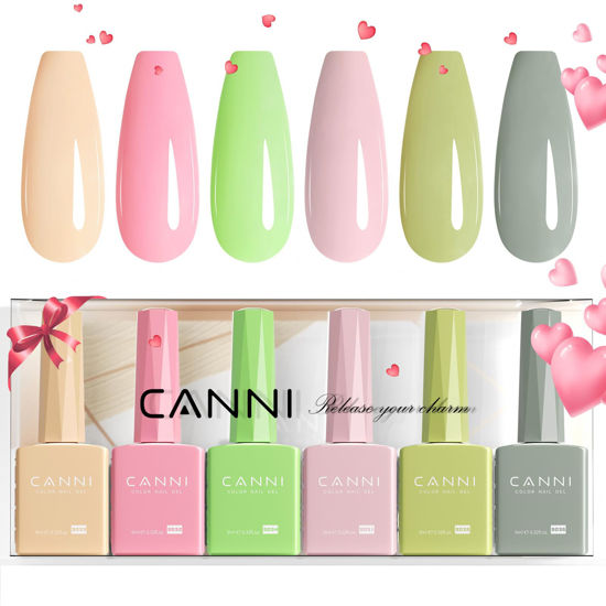 Picture of CANNI 6Pcs 9ml Pastel Gel Nail Polish Set- Pink Green Beige apricot Gel Polish Kit Candy Colors DIY at Home Salon Christmas New Year's Gifts for Girls