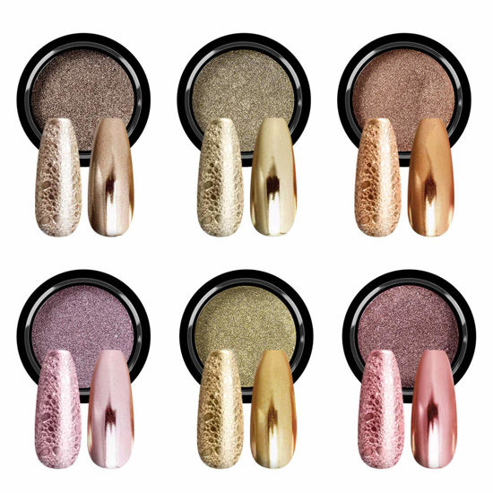 Picture of Saviland Chrome Nail Powder Set - 6 Colors Metallic Gold Chrome Nail Powder Mirror Effect Holographic Chameleon Pigment Chrome Powder for Gel Nails Manicure Nail Glitter Dust for Nail Art Decorations