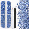 Picture of One Pack 2000 Pcs of Flatback Round Sky Blue Rhinestones 6 Sizes (1.5-6 mm) with Nail Art Rhinestone Picker Pencil And Tweezer For DIY And Salon Use