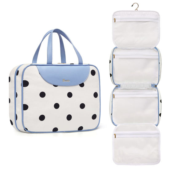 Picture of Toiletry bag for Women Hanging Travel Toiletry Bag for Toiletries Polka Dots Pattern Toilery Organizer with Hanging Hook Ideal for Full Sized Toiletries and Cosmetics