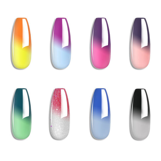 Picture of Omainy Gel Nail Polish Set -Color Changing Gel Nail Polish Set Purple Blue Pink Red Laverder Wind Red Black Color Changing Gel Polish Soak Off UV LED Thermal Temperature Art (005)