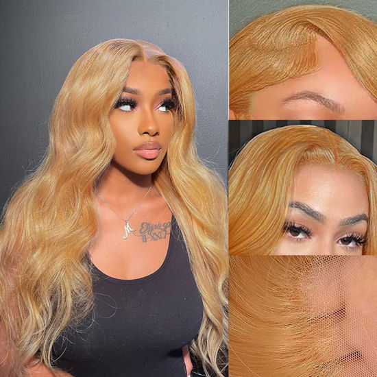 Picture of KeaBalo Honey Blonde Lace Front Wigs Human Hair Pre Plucked with Baby Hair 13x4 Blonde Body Wave Hd Lace Front Wigs Human Hair for Women 180% Density #27 Colored Frontal Wigs Human Hair Wigs 24 Inch