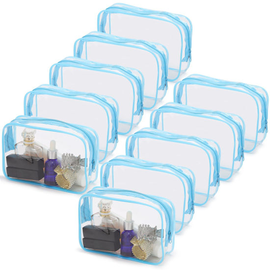 Picture of Tbestmax 10 Pcs Clear Cosmetic Bags Makeup Bags Portable Waterproof Travel Toiletry Bags Organizer Blue, 7.5"x 4.8"x 2.3"