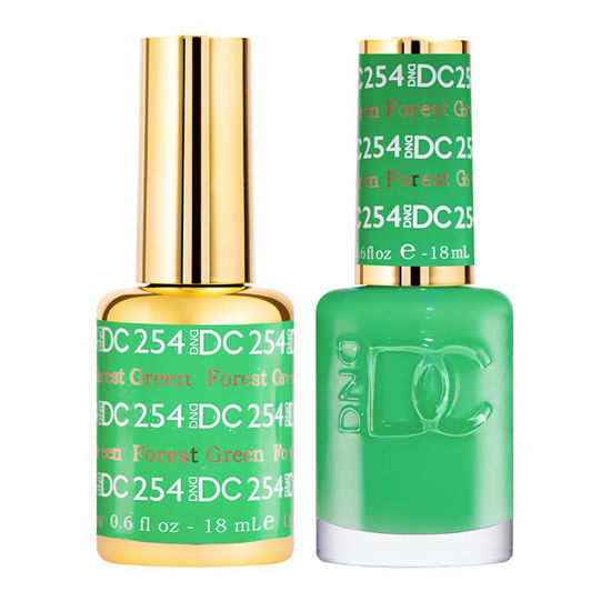 Picture of DND DC Gel Polish Set, Green Collection, UV/LED Gel Polish and Air Dry Nail Lacquer, Matching Chip-Free Polish Duo, 254 Forest Green, 0.5 Fl Oz
