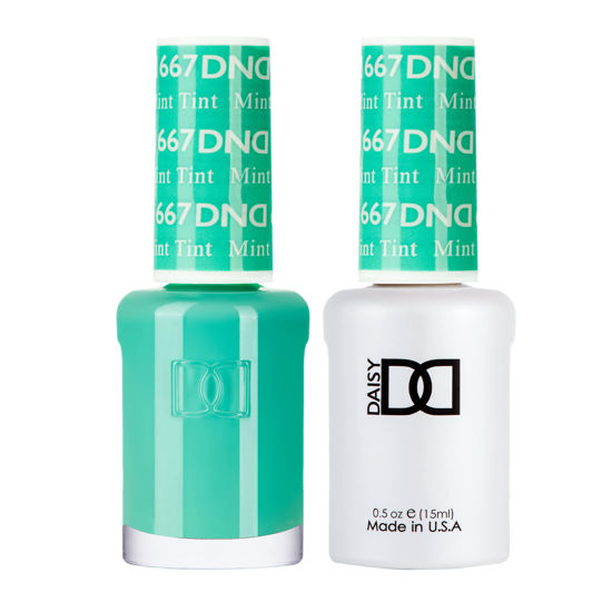 Picture of DND Gel Polish Set, Green Collection, UV/LED Gel Polish and Air Dry Nail Lacquer, Matching Chip-Free Polish Duo, 667 Mint Tint, 0.5 Fl Oz
