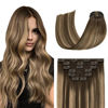 Picture of Clip in Hair Extensions Real Human Hair 70G Chocolate Brown To Dark Blonde 100% Remy Human Hair Soft Silky Straight for Fashion Women 7pcs 16clips One Pack (22 Inch #4T27P4)