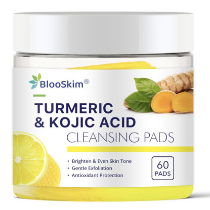 Picture of Turmeric Kojic Acid Cleansing Pads: 60 Pcs Turmeric Cleansing Pads for Dark Spots - Exfoliating Pads for Face Men and Women