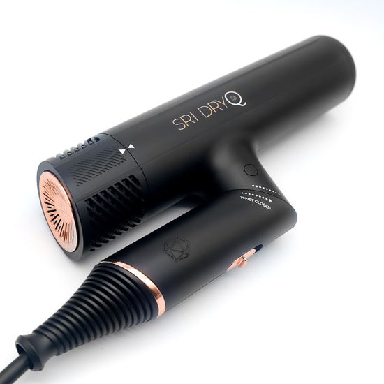 Picture of Skin Research Institute DryQ “Smart” Hair Dryer - Super Lightweight, Foldable - Powerful, Quiet Motor - Infrared and Ionic Technology - 3 Magnetic Attachments - Heat Control with Locking Switch