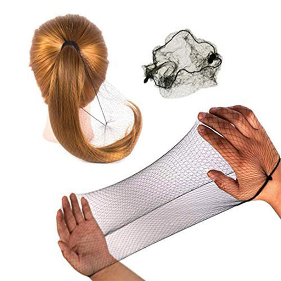 Picture of 50PCS Hair Nets Invisible Elastic Edge Mesh Bun Hair Nets for Ballet Dance 20" Black