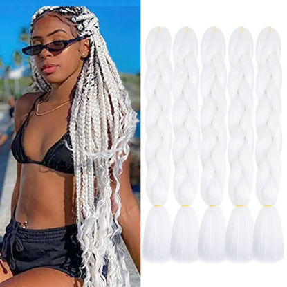 Picture of AIDUSA Colors Braiding Hair #60 Braiding Hair 5pcs Synthetic Afro Braid Hair Extensions 24 Inch Solid Color Hair for Women Braids Twist Crochet Braids 100g(#A9 White)