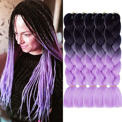 Picture of AIDUSA Colors Braiding Hair 5pcs Synthetic Afro Braid Hair Extensions 24 Inch 2 Tones for Women Braids Twist Crochet Braids 100g(#B27 Black to Light Purple)