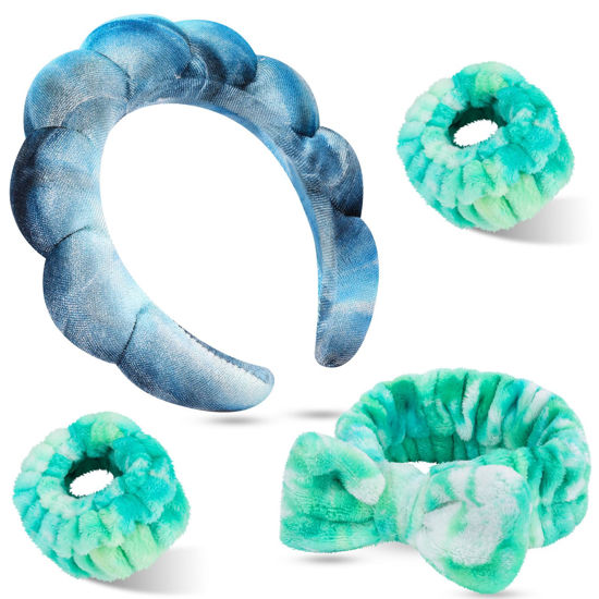 Picture of ATROCH Tie Dye Spa Headband, 4 Pcs - Soft & Stretchy Headband for Women for Washing Face, Bubble Skin Care, Makeup, Head Band for Face Wash, Shower Hair Accessories, Girls, Bow Tie Hair Band