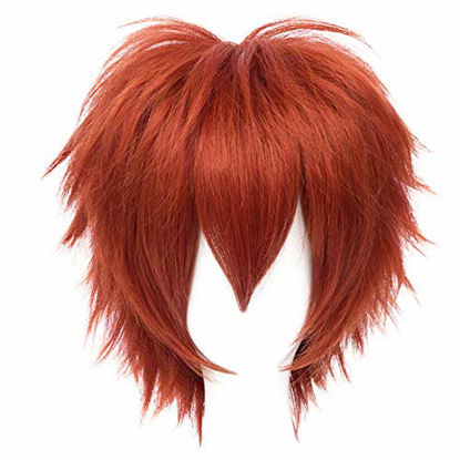 Picture of Alacos Short Fashion Spiky Layered Anime Cosplay Wig Auburn Orange short Anime Wig Halloween Christmas Carnival Dress Up Pretend Play Party Wig Gift+Cap