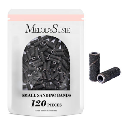 Picture of MelodySusie 120 Pcs Nail Drill Bits Small Sanding Bands for 3.1mm Mandrel Bit, 120 Medium Grit Nail File for Acrylic Nails Gel Manicures and Pedicure, Black (Only Sanding Bands)