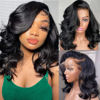 Picture of Body Wave 13x6 HD Lace Front Wigs Human Hair 200% Density Bob Wig Human Hair Pre Plucked Short Bob Wigs for Black Women Glueless Frontal Wig Human Hair Natural Black Loose Wavy 14 inch Bob Wig
