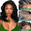 Picture of Body Wave 13x6 HD Lace Front Wigs Human Hair 200% Density Bob Wig Human Hair Pre Plucked Short Bob Wigs for Black Women Glueless Frontal Wig Human Hair Natural Black Loose Wavy 14 inch Bob Wig