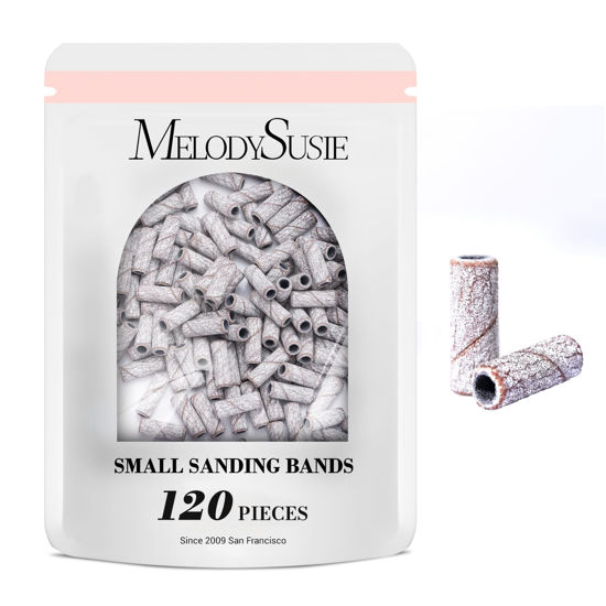 Picture of MelodySusie 120 Pcs Nail Drill Bits Small Sanding Bands for 3.1mm Mandrel Bit, 180 Fine Grit Nail File for Acrylic Nails Gel Manicures and Pedicure, Zebra (Only Sanding Bands)